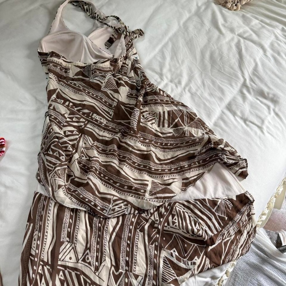 silk fairy dress  Y2K Sangria brown tribal print silk halter dress size 14 - Picture 5 of 5